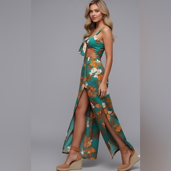 By Design Pants - Boho Print Crop Cami Top & Split Thigh Pants